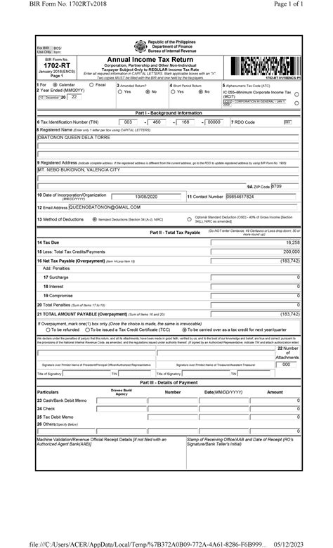 Generating BIR Form 1702.